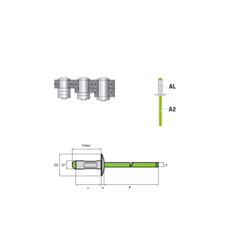 Mehrbereichs-Blindniete Mehrbereichsblindniete MULTI AL/A2 - GroÃŸkopf K16 - 4,8x10,3 mm - 250 Stück-Beschreibung lesen