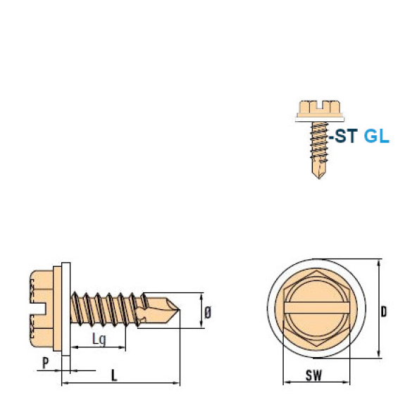 DIN 7504 L Vis Autoforeuse-Tête Hexagonale Avec Fente ST GL PA 4,8x16 mm - 500 pièces-Lire la description