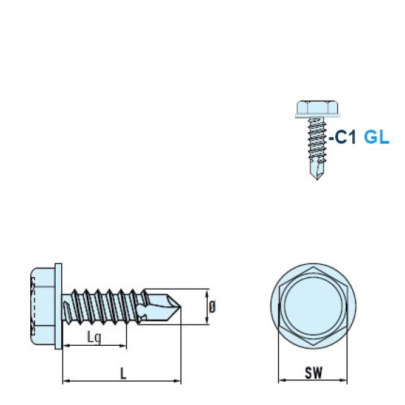 DIN 7504 K Vis Autoforeuse-Tête Hexagonale C1 GL 4,2x13 mm - SW 1/4 - 1000 pièces-Lire la description