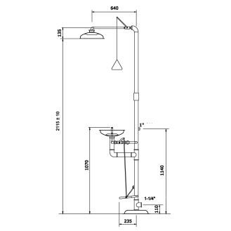 Combiné douche et laveur d'yeux intérieur cde manuelle/pied-Lire la description