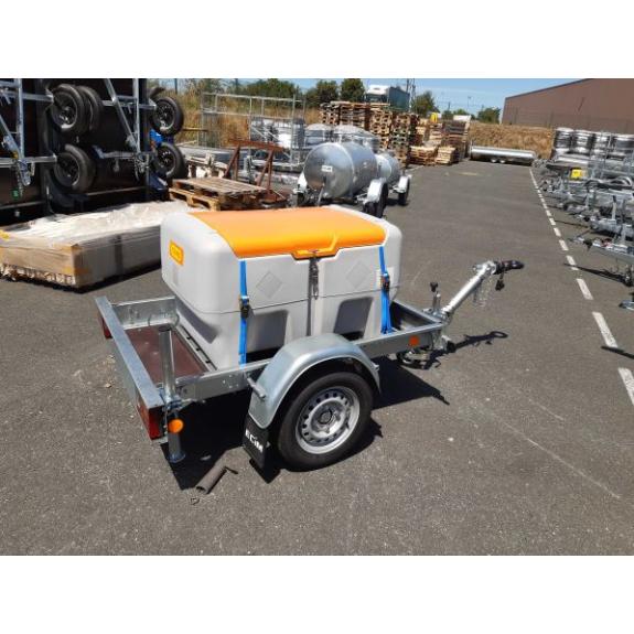 Cuve transport gasoil Easy   440 Standard avec pompe  40L/min  12 V et capot conforme ADR, sur remorque routière-Lire la description