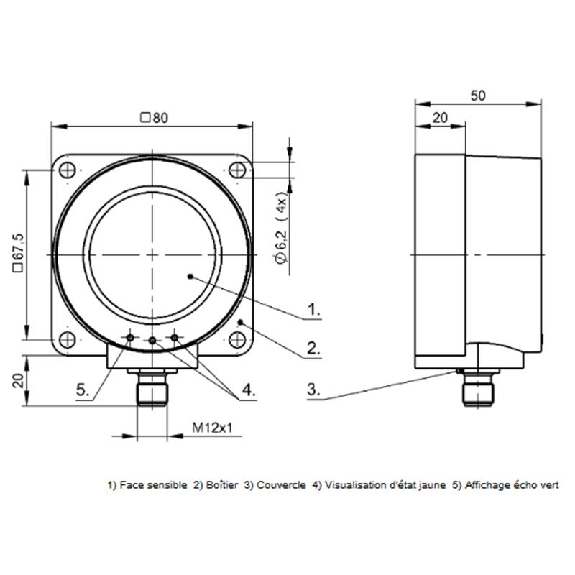 Ultrason Directe PNP(x2) NO/NF P=600-6000mm / M12 5P Ultrason Directe PNP(x2) NO/NF P=600-6000mm / M12 5P-Lire la description