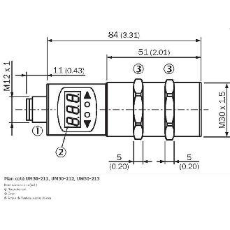 Ultrason Directe M30 NPN(x2) P30-250mm NO/NF Axial 9-30Vdc / M12 5P-Lire la description
