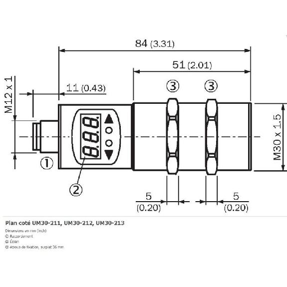 Ultrason Directe M30 NPN(x2) P30-250mm NO/NF Axial 9-30Vdc / M12 5P Ultrason Directe M30 NPN(x2) P30-250mm NO/NF Axial 9-30Vdc / M12 5P-Lire la description