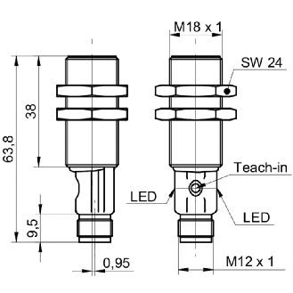 Ultrason Directe M18 ANA 4-20mA P100-1000mm qTeach Laiton, M12 4P-Lire la description