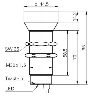 Ultrason Directe M30(Ø44) PNP NO(x2) P350-2500mm Teach / Câble 2m-Lire la description