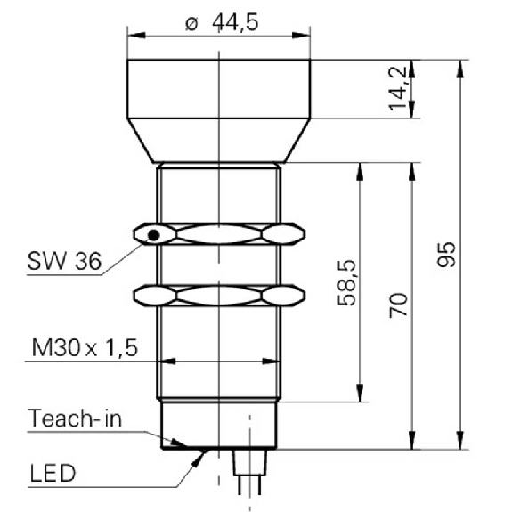 Ultrason Directe M30(Ø44) PNP NO(x2) P350-2500mm Teach / Câble 2m Ultrason Directe M30(Ø44) PNP NO(x2) P350-2500mm Teach / Câble 2m-Lire la description