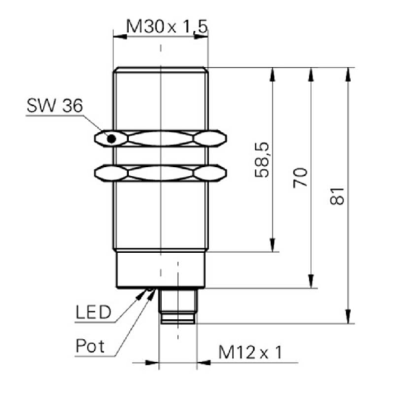 Ultrason Directe M30 ANA 0-10V P100-1000mm Pot. 24Vdc / M12 4P-Lire la description