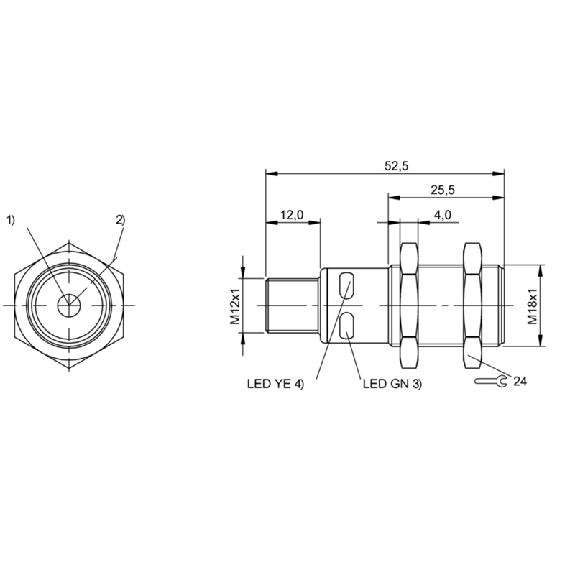 Ultrason Directe M18 ANA 4-20mA P25-250mm Axial 10-30Vdc / M12 5P-Lire la description