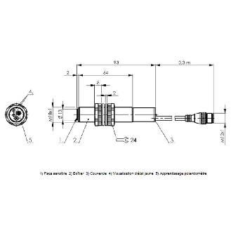 Ultrason Directe M18 PNP NO P100-600mm Axial 18-30Vdc / M12 4P+C0.3m-Lire la description