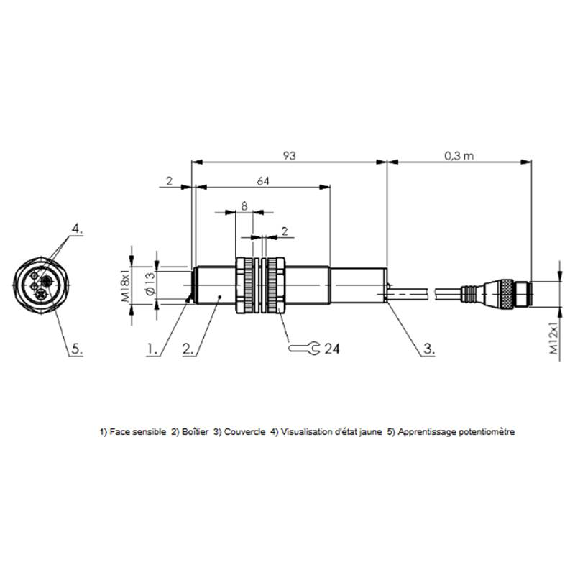 Ultrason Directe M18 PNP NO P100-600mm Axial 18-30Vdc / M12 4P+C0.3m Ultrason Directe M18 PNP NO P100-600mm Axial 18-30Vdc / M12 4P+C0.3m-Lire la description