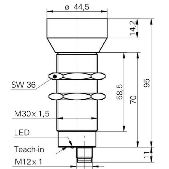 Ultrason Directe M30(Ø44) PNP NO(x2) P350-2500mm Teach / M12 4P Ultrason Directe M30(Ø44) PNP NO(x2) P350-2500mm Teach / M12 4P-Lire la description