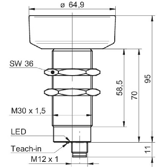 Ultrason Directe M30 ANA 4-20mA P600-6000mm Teach 24VDC / M12-Lire la description