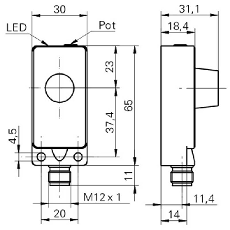 Ultrason Directe PNP NF P100-1000mm Pot. 12-30VDC / M12 4P-Lire la description