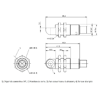 Ultrason Directe ANA 0-10V P30-350mm Laiton Radial / M12 5P-Lire la description