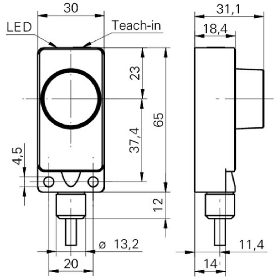 Ultrason Directe ANA 0-10V P0,2-2m Teach 65x30x18mm 24VDC / Câble 2m Ultrason Directe ANA 0-10V P0,2-2m Teach 65x30x18mm 24VDC / Câble 2m-Lire la description