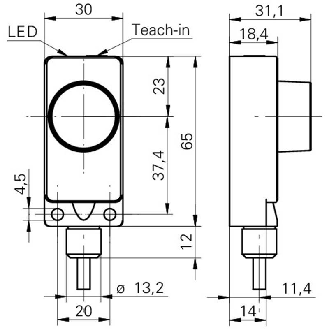 Ultrason Directe ANA 0-10V P0,2-2m Teach 65x30x18mm 24VDC / Câble 2m-Lire la description