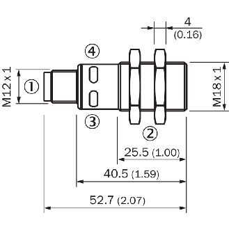 Ultrason Directe M18 PNP P65-350mm Métal Axial 10-30Vdc / M12 5P-Lire la description