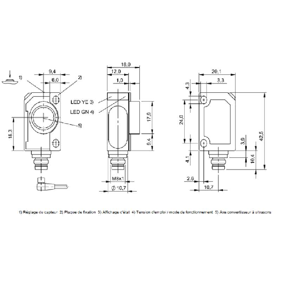 Ultrason Directe ANA P=120-1000mm 4-20mA / M08 4P-Lire la description