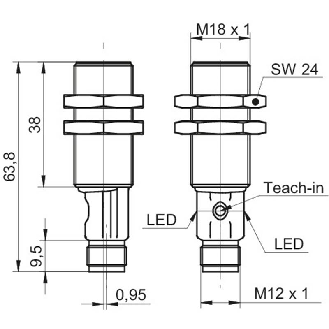 Ultrason Directe M18 Push-Pull P100-1000mm qTeach Laiton, M12 4P-Lire la description