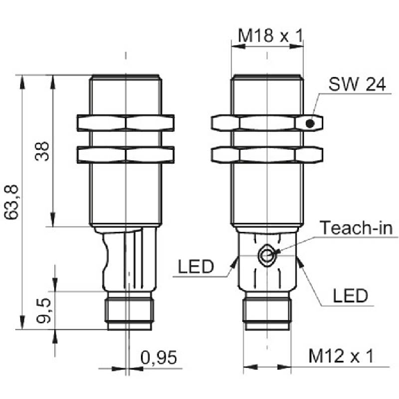 Ultrason Directe M18 Push-Pull P100-1000mm qTeach Laiton, M12 4P Ultrason Directe M18 Push-Pull P100-1000mm qTeach Laiton, M12 4P-Lire la description