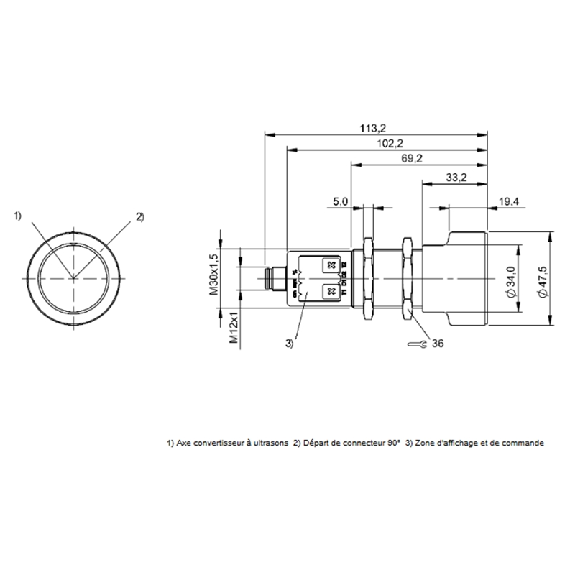 Ultrason Directe M30 ANA 4-20mA/0-10V P=350-5000mm Axial / M12 5P-Lire la description