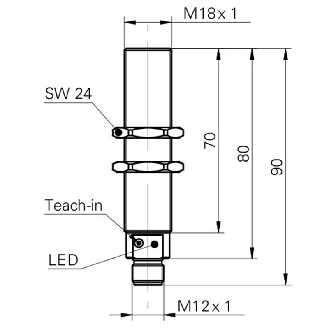Ultrason Directe M18 ANA 0-10V P100-1000mm Teach 24VDC / M12 4P-Lire la description