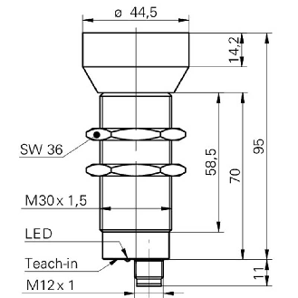 Ultrason Directe M30 ANA 4-20mA P400-2500mm Teach 15-30VDC / M12 4P-Lire la description