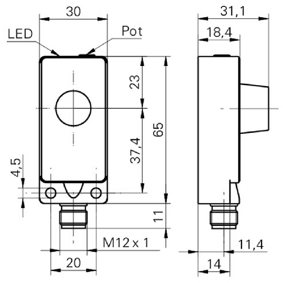 Ultrason Bar. reflex PNP NF P100-1000mm Pot. 12-30VDC / M12 4P-Lire la description