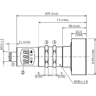 Ultrason Directe M30 PNP(x2) P0,6-6m NO/NF Axial 9-30Vdc / M12 5P-Lire la description