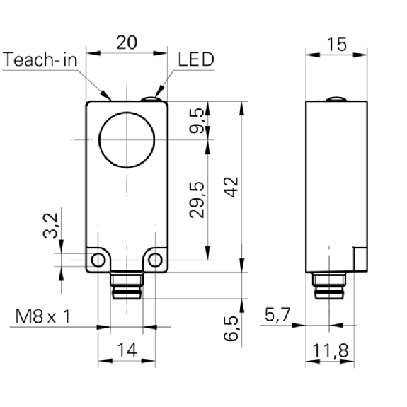 Ultrason Directe ANA 0-10V P100-1000mm Teach 42x20x15mm / M08 4P Ultrason Directe ANA 0-10V P100-1000mm Teach 42x20x15mm / M08 4P-Lire la description