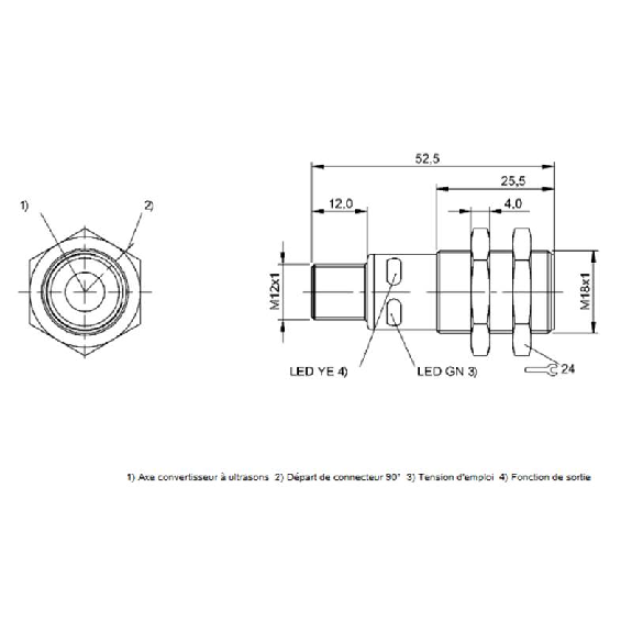 Ultrason Directe M18 ANA 0-10V P30-350mm Axial 15-30Vdc / M12 5P Ultrason Directe M18 ANA 0-10V P30-350mm Axial 15-30Vdc / M12 5P-Lire la description