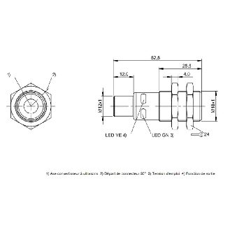 Ultrason Directe M18 ANA 0-10V P30-350mm Axial 15-30Vdc / M12 5P-Lire la description