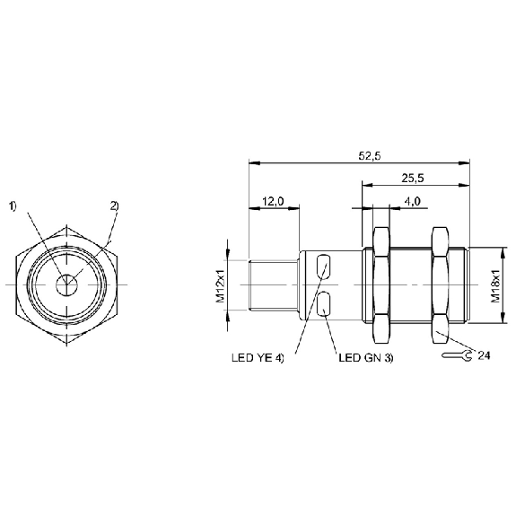 Ultrason Directe M18 ANA 0-10V P25-250mm Axial 15-30Vdc / M12 5P-Lire la description
