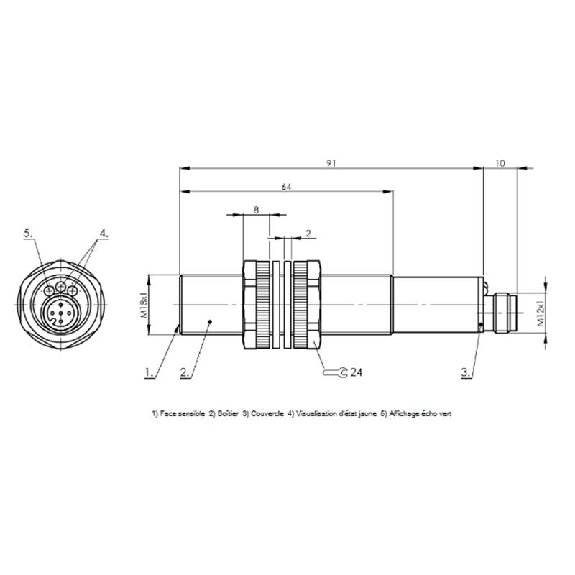 Ultrason Directe M18 ANA 4-20mA P30-400mm Axial / M12 5P Ultrason Directe M18 ANA 4-20mA P30-400mm Axial / M12 5P-Lire la description