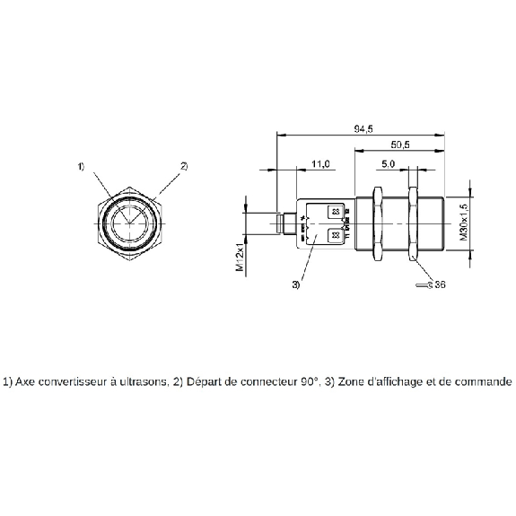 Ultrason Directe M30 4-20mA/0-10V PNP NO/NF P=200-2000mm Axial M12 5P-Lire la description