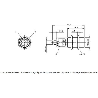 Ultrason Directe M30 4-20mA/0-10V PNP NO/NF P=200-2000mm Axial M12 5P-Lire la description