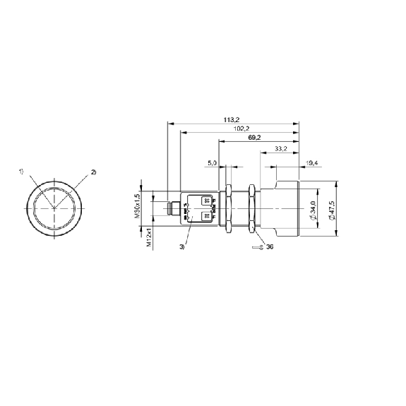 Ultrason Directe M30 4-20mA/0-10V PNP NO/NF P=350-5000mm Axial M12 5P-Lire la description