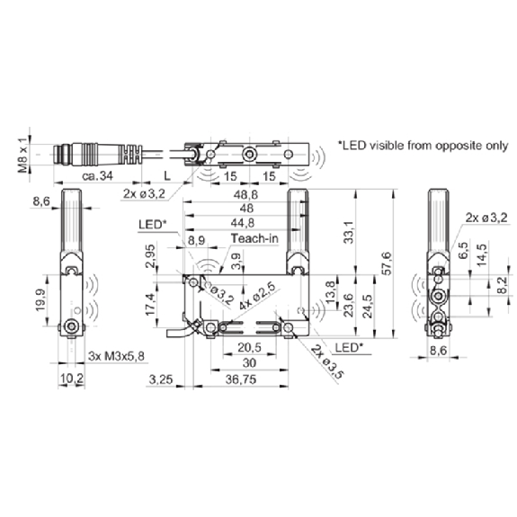 Ultrason Directe ANA 0-10V P3-150mm Teach focalisateur / M08 4P+C0.2m-Lire la description