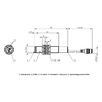 Ultrason Directe M18 PNP NO P200-1500mm Axial 18-30Vdc / M12 5P+C0.3m-Lire la description