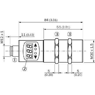 Ultrason Directe M30 NPN P200-1300mm NO/NF Axial 9-30Vdc / M12 5P-Lire la description