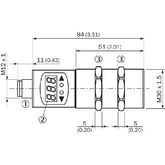 Ultrason Directe M30 NPN(x2) P200-1300mm NO/NF Axial 9-30Vdc / M12 5P-Lire la description