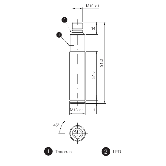 Ultrason Directe M18 ANA 4-20mA P1600mm Inox Axial / M12 4P-Lire la description