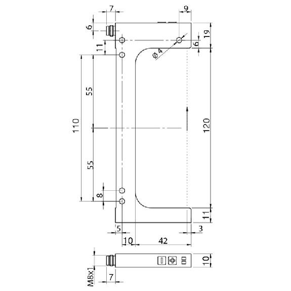 Fourche en U PNP/NPN E=120mm Prof=42mm IR / M08 4P-Lire la description