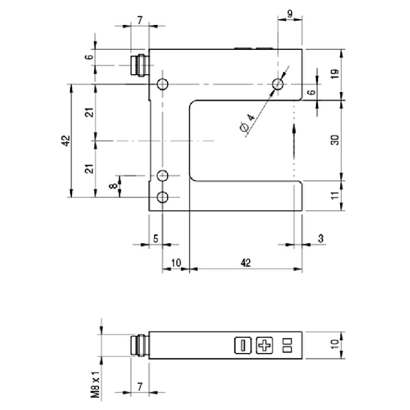 Fourche en U PNP/NPN E=30mm Prof=42mm IR / M08 4P Fourche en U PNP/NPN E=30mm Prof=42mm IR / M08 4P-Lire la description
