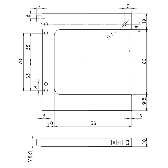 Fourche en U PNP/NPN E=80mm Prof=95mm Laser / M08 4P Fourche en U PNP/NPN E=80mm Prof=95mm Laser / M08 4P-Lire la description