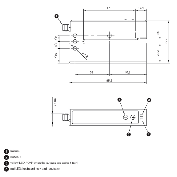 Fourche ultrason U PNP/NPN E=3mm Prof=69mm LO/DO / M08 4P-Lire la description