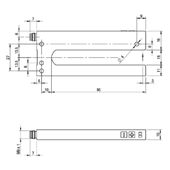 Fourche en U PNP/NPN E=15mm Prof=95mm IR / M08 4P Fourche en U PNP/NPN E=15mm Prof=95mm IR / M08 4P-Lire la description