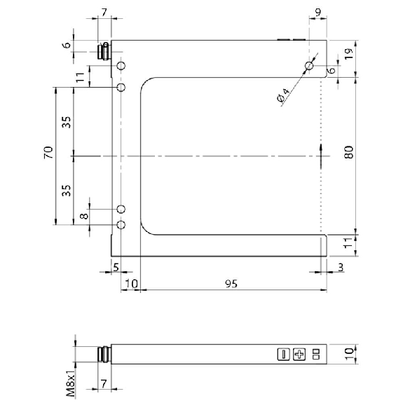 Fourche en U PNP/NPN E=80mm Prof=95mm IR / M08 4P Fourche en U PNP/NPN E=80mm Prof=95mm IR / M08 4P-Lire la description