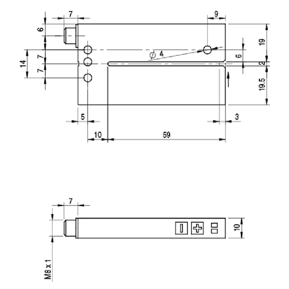 Fourche en U PNP/NPN E=2mm Prof=59mm Laser / M08 4P-Lire la description